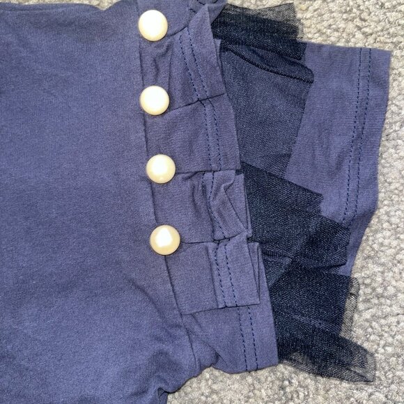 BONNIE DESIGNER INSPIRED DESIGNER TEE SHIRT - NAVY BLACK TULLE with GIANT PEARLS - Picture 3 of 5